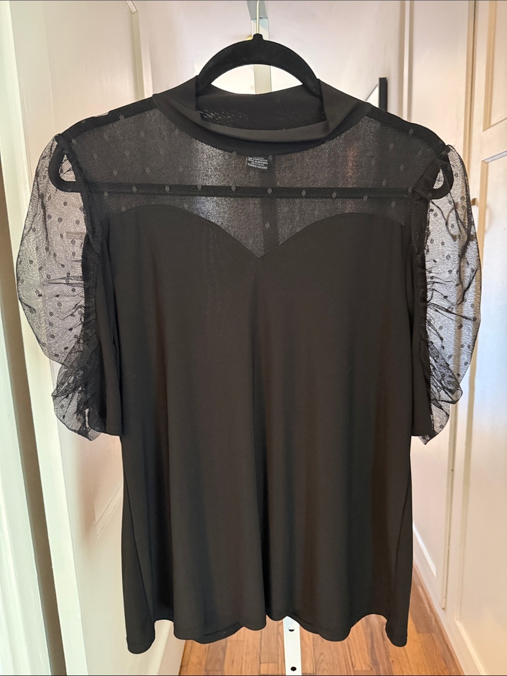 Adele & May Elegant Black Sheer Yoke Puff Sleeve Blouse
